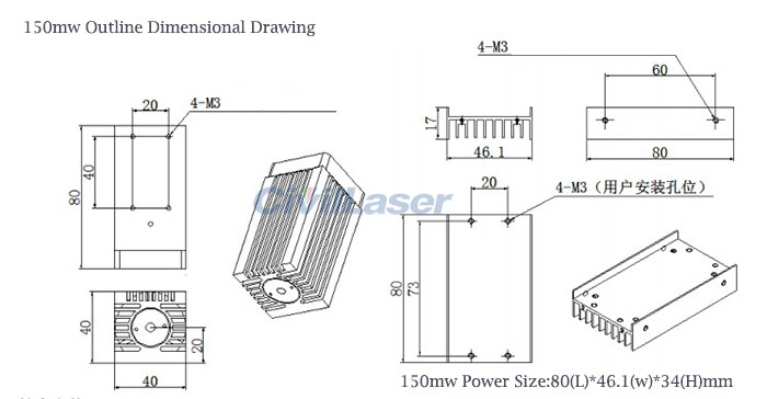 532nm 50mw-150mw TTL ModulationVerde Módulo láser Dot
